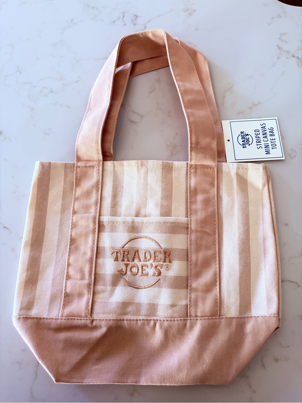 Trader Joe's Pastel Stripe Mini Tote Bag Set - Blue, Peach, Pink, Mint - Picture 3 of 5